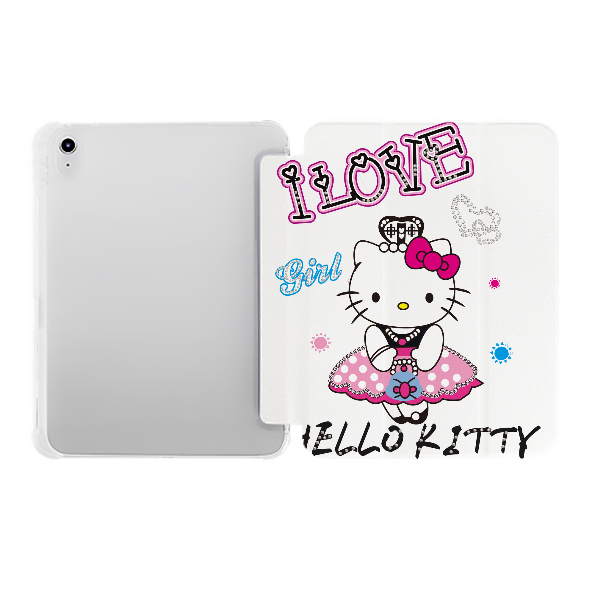 （画像用） Hello Kitty ハローキティ IPad ケース ペン収納付き 三つ折りスタンド PUレザー×シリコン 対応機種9.5/10.5/10.9インチ